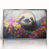 Framed wall art showcasing a sloth design in a silver-acrylic frame, perfect for animal lovers. This vibrant piece adds a playful touch to any decor.