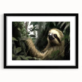 Black-framed wall art featuring a whimsical sloth design from the "Animals A Wild Life" collection, ideal for enhancing home decor with a playful touch.