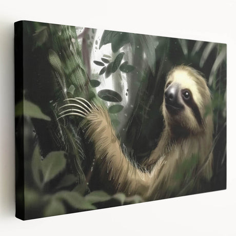 Sloth-themed wall art canvas showcasing a vibrant design of a sloth hanging from a branch, perfect for animal lovers’ home decor. Ideal for creating a cozy, nature-inspired ambiance.