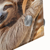 Close-up of a vibrant acrylic wall art piece featuring a sloth in a lush green jungle setting, showcasing intricate details and vivid colors, ideal for animal lovers.
