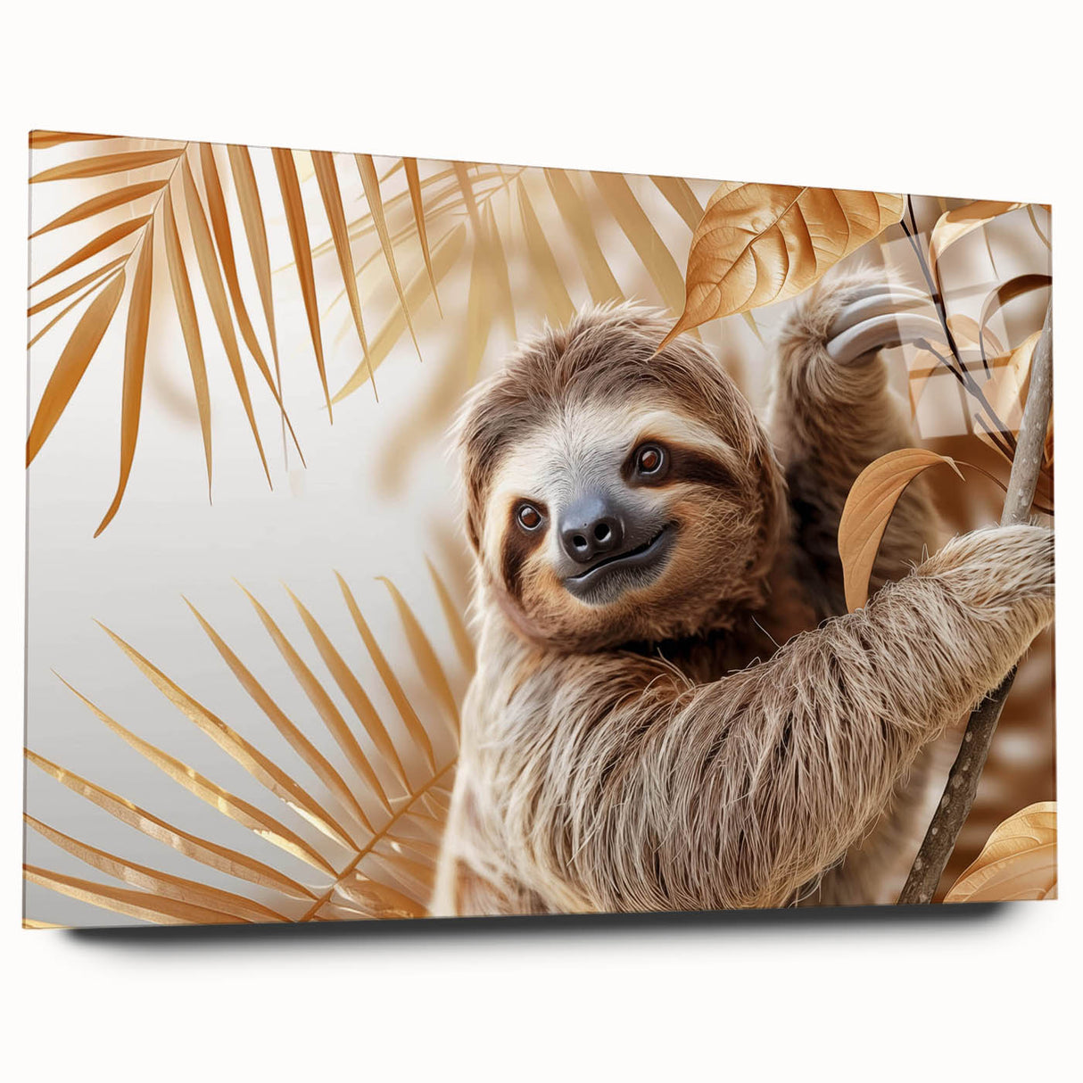 Acrylic wall art showcasing a sloth design from the 'Animals of the Wild' collection, viewed from the side, highlighting its vibrant colors and intricate details. Ideal for animal lovers and nature-themed decor.