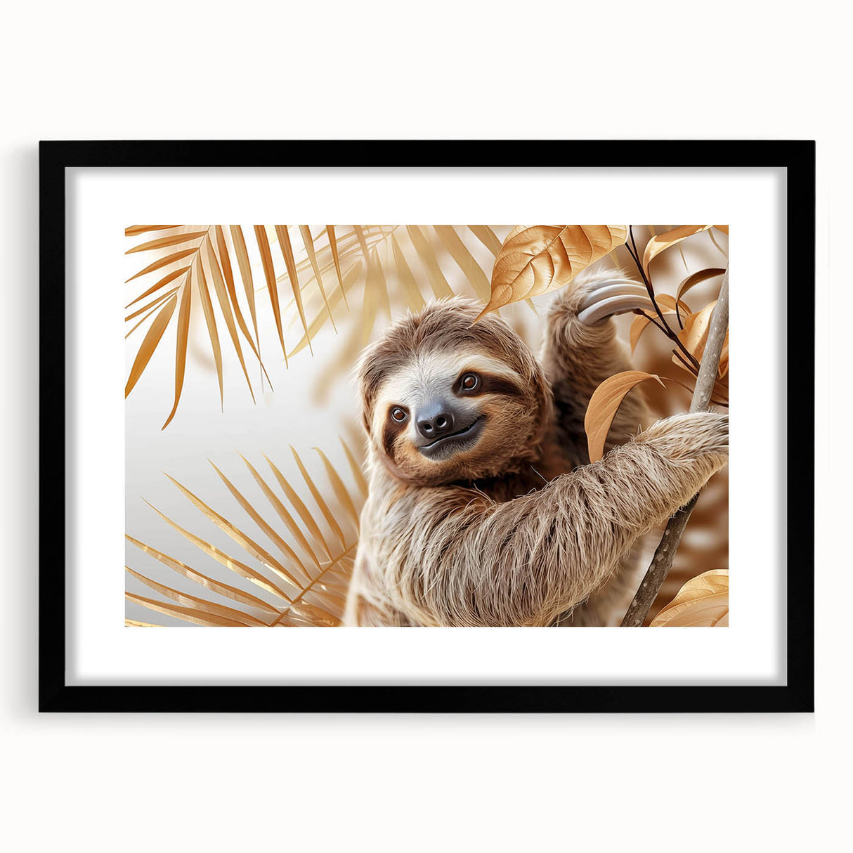 Framed wall art collection featuring a sloth design with a black mat and frame, showcasing vibrant colors and intricate details, perfect for wildlife enthusiasts.