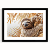 Framed wall art collection featuring a sloth design with a black mat and frame, showcasing vibrant colors and intricate details, perfect for wildlife enthusiasts.