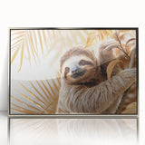 Framed acrylic wall art featuring a sloth design from the Animals A Wild Life collection, showcasing vibrant colors and a sleek silver frame, ideal for nature lovers.