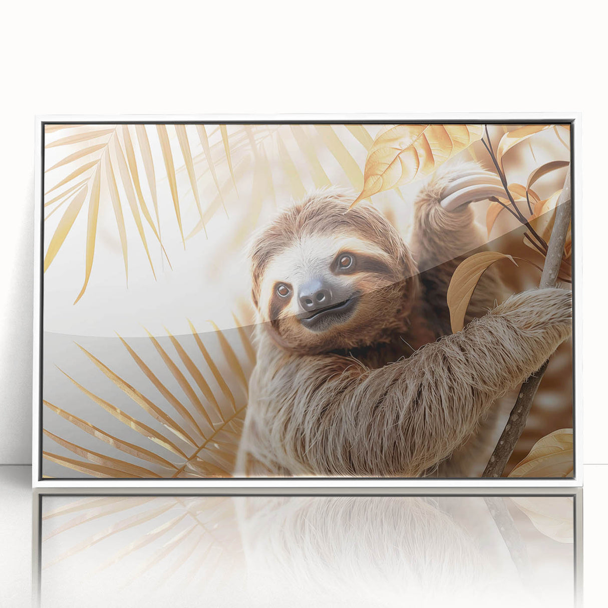 Framed wall art featuring a sloth design from the "Animals of the Wild" collection, showcasing vibrant colors and acrylic finish for a modern decor accent. Perfect for nature lovers and animal enthusiasts.