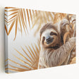 Side view of a stretched canvas wall art featuring a detailed sloth design, showcasing vibrant colors and intricate patterns, perfect for nature-themed decor.