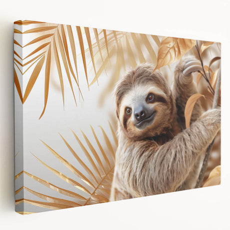 Side view of a stretched canvas wall art featuring a detailed sloth design, showcasing vibrant colors and intricate patterns, perfect for nature-themed decor.