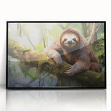 Framed wall art featuring a sloth design from the "Animals: A Wild Life" collection, presented in a sleek black frame with acrylic front, ideal for nature lovers.