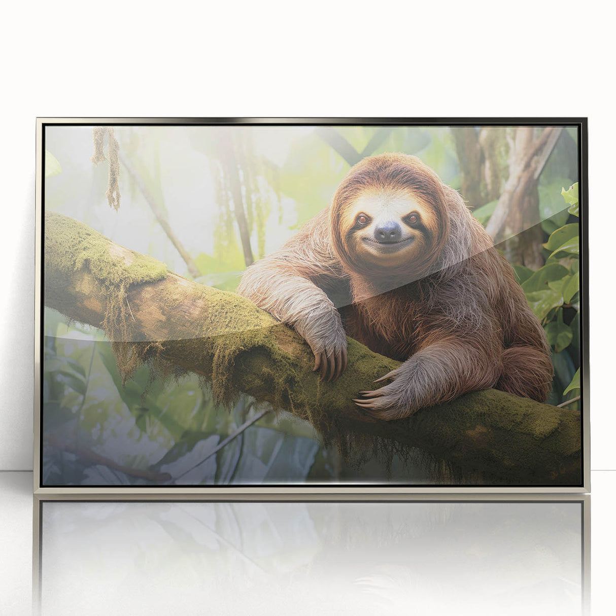 Framed acrylic wall art featuring a sloth design from the Animals A Wild Life collection, showcasing vibrant colors and intricate details, perfect for nature lovers.