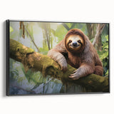 Framed canvas wall art featuring a sloth design, showcasing vibrant colors and intricate details, displayed against a sleek black frame for a modern aesthetic. Perfect for animal lovers and home decor enthusiasts.