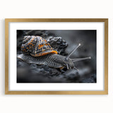 Gold-framed wall art featuring a whimsical snail design, beautifully matted for a polished look. Ideal for nature-themed decor, adding charm to any space.