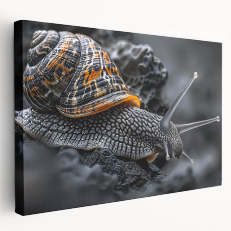 Stretched canvas wall art featuring a colorful snail design, showcasing intricate details and vibrant colors, perfect for nature enthusiasts and modern decor.