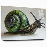 Acrylic wall art featuring a whimsical snail design, showcasing vibrant colors and detailed textures, presented in a side view without pins, ideal for nature-themed decor.