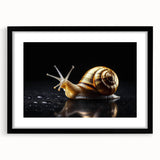 Black-framed wall art featuring a whimsical snail design, part of the 'Animals a Wild Life' collection, set against a white mat background, perfect for children's decor.