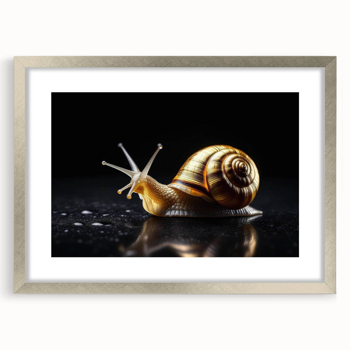 Framed wall art collection featuring a whimsical snail design with a silver mat, ideal for animal lovers looking to enhance home decor with nature-inspired aesthetics.