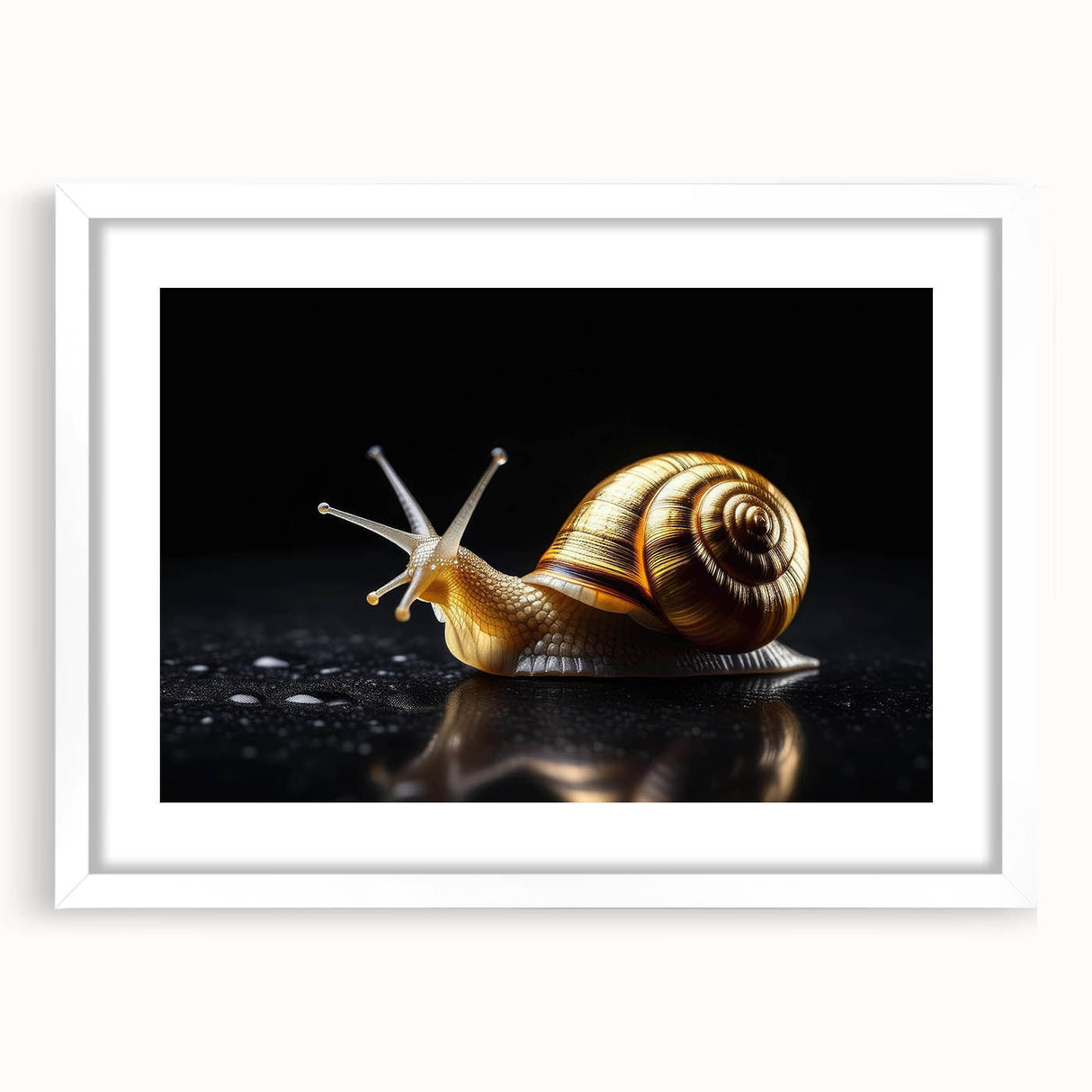 Framed wall art collection featuring a whimsical snail design with vibrant colors and intricate details, set against a white mat, perfect for children's decor or nature-themed spaces.