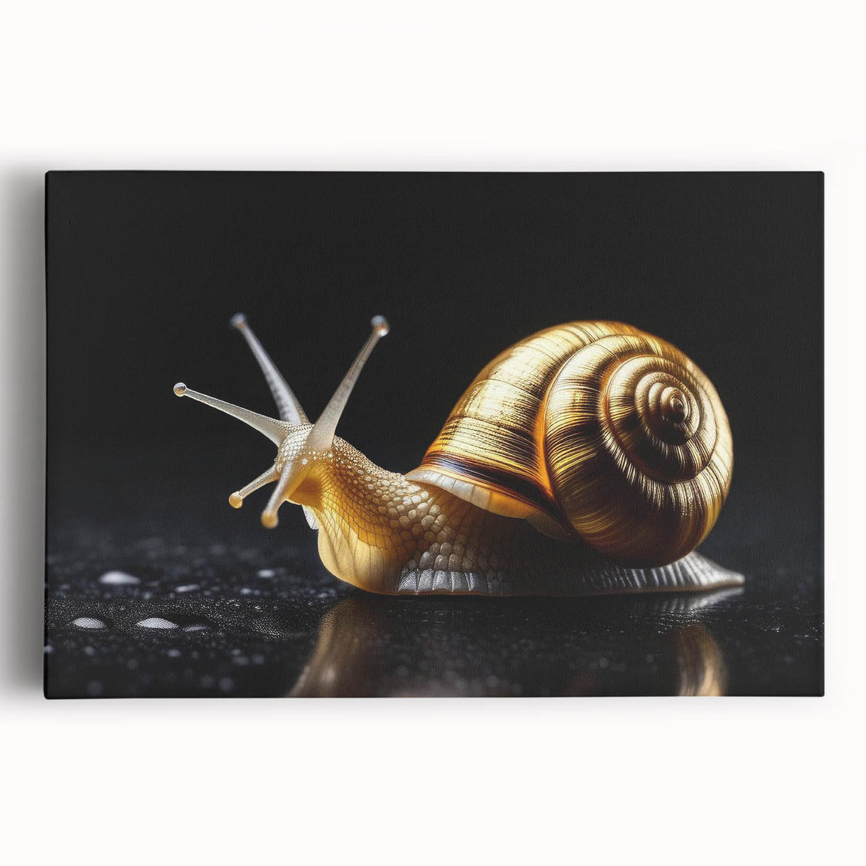 Colorful stretched canvas wall art featuring a whimsical snail design, showcasing vibrant colors and intricate details, perfect for enhancing any nature-themed decor.
