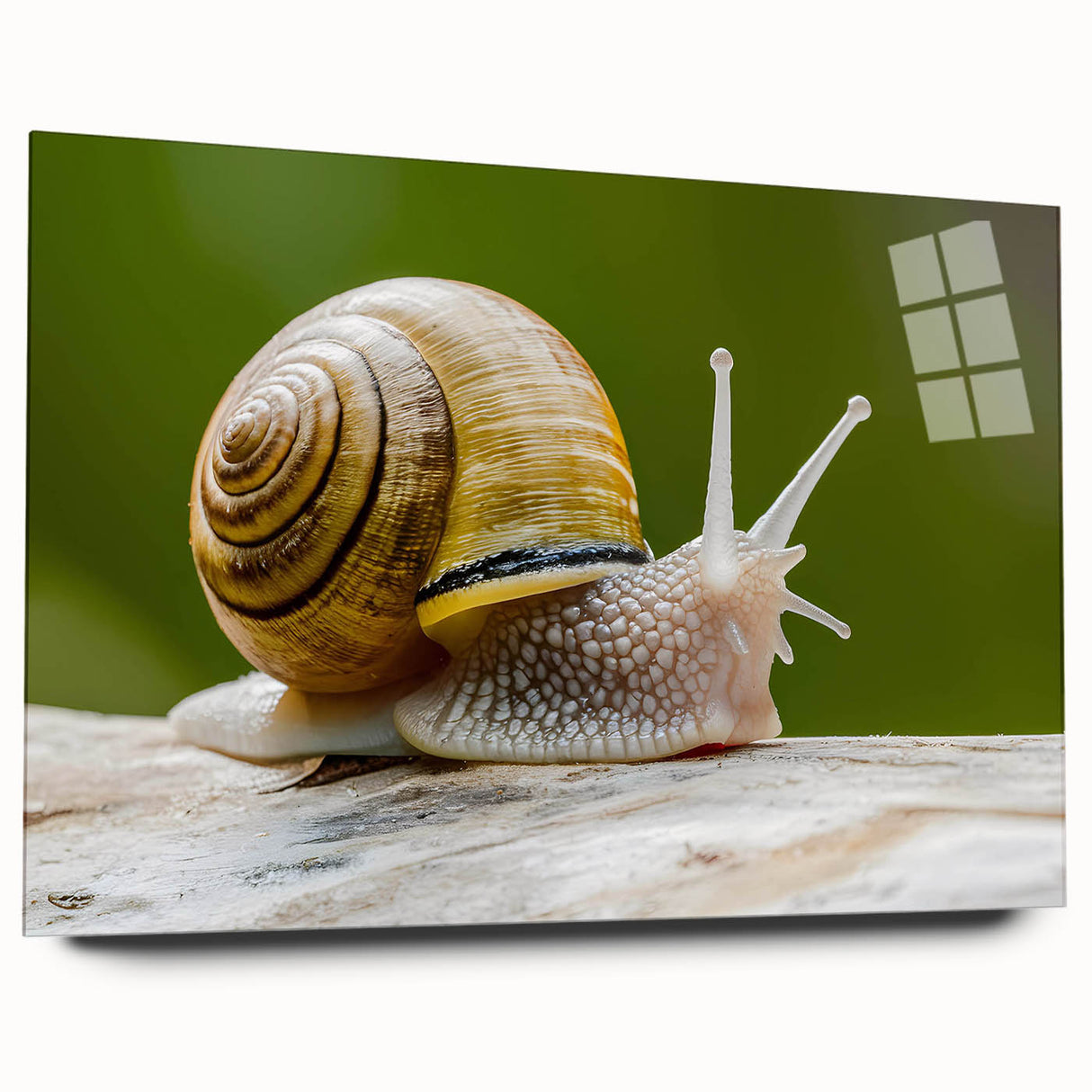 Colorful acrylic wall art featuring a whimsical snail design, showcasing its intricate details and vibrant hues against a clear background, perfect for nature-themed decor.