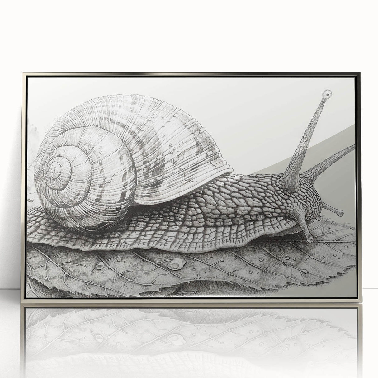 Framed wall art featuring a vibrant, stylized snail design in acrylic, showcasing intricate details and a silver frame, perfect for adding a touch of nature-inspired decor to any space.