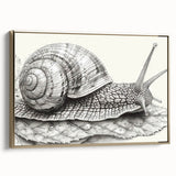 Framed wall art featuring a colorful snail design with intricate details and a gold frame, ideal for enhancing home decor and nature-themed interiors.