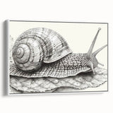 Framed canvas wall art featuring a colorful snail design in a modern style, displayed from a side view against a white background, adding a whimsical touch to home decor.