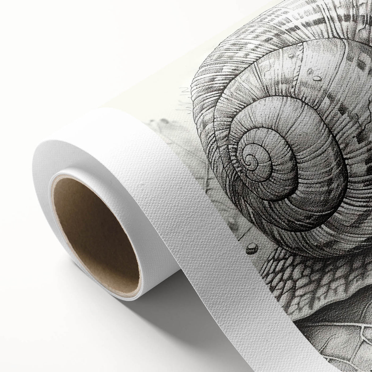 Colorful snail design wall art on a rolled canvas, showcasing vibrant patterns and textures, perfect for adding a whimsical touch to home decor.