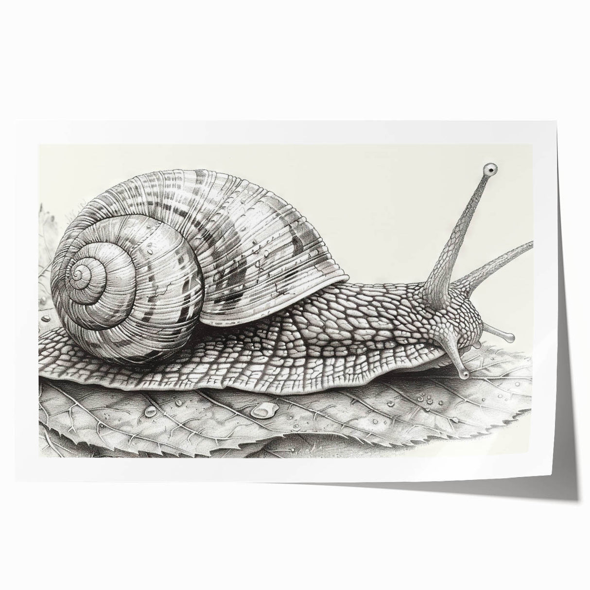 Colorful snail design wall art print showcasing vibrant hues and intricate patterns, ideal for nature lovers and home decor enthusiasts, rolled and ready for framing.
