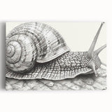 Vibrant wall art featuring a whimsical snail design on stretched canvas, showcasing intricate details and soft pastel colors, ideal for nature-themed decor.