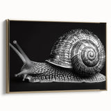 Framed canvas wall art featuring a whimsical snail design with vibrant colors and intricate details, perfect for adding a touch of nature-inspired decor to any room.