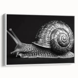 Framed canvas wall art featuring a whimsical snail design in a vibrant color palette, showcasing intricate details and textures, perfect for nature-themed decor.