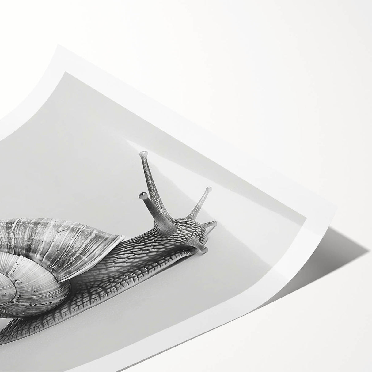 Colorful wall art print featuring a whimsical snail design, showcasing vibrant hues and intricate details, rolled and ready for display in any space.