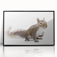 Framed acrylic wall art featuring a whimsical squirrel design on a black background, perfect for animal lovers and home decor enthusiasts. This vibrant piece adds a playful touch to any room.