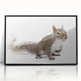 Framed acrylic wall art featuring a whimsical squirrel design on a black background, perfect for animal lovers and home decor enthusiasts. This vibrant piece adds a playful touch to any room.