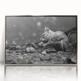 Framed wall art featuring a silver-accented design of a playful squirrel, showcasing vibrant colors and intricate details, perfect for animal lovers' decor.