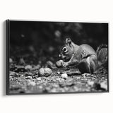 Framed wall art featuring a vibrant squirrel design in a black frame, showcasing intricate details and textures, perfect for animal lovers and home decor enthusiasts.