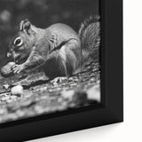 Close-up of a framed canvas wall art depicting a whimsical squirrel design in vibrant colors, showcasing intricate details and textures, perfect for animal lovers.