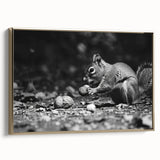 Framed wall art featuring a stylish squirrel design in a golden frame, showcasing intricate details and vibrant colors, perfect for wildlife enthusiasts and home decor.