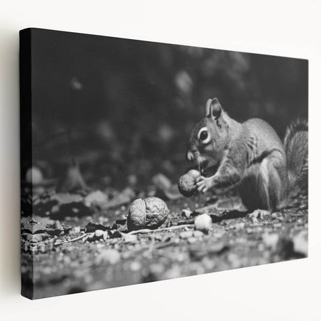 Squirrel-themed wall art on stretched canvas showcases a vibrant design with detailed textures in earthy tones. Perfect for wildlife enthusiasts and home decor.