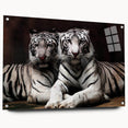 Acrylic wall art featuring a stunning side view of a tiger, showcasing vibrant orange and black stripes, elegantly mounted with pins for a modern aesthetic. Perfect for animal lovers and wildlife enthusiasts seeking bold home decor.