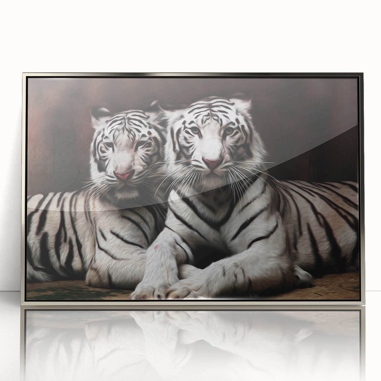 Framed wall art featuring a striking tiger design in vibrant colors, showcasing intricate details and textures, perfect for wildlife enthusiasts and home decor.