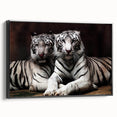 Framed canvas wall art featuring a striking tiger design in vibrant colors, set against a black background, perfect for wildlife enthusiasts and modern decor.