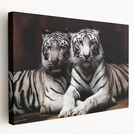 Stretched canvas wall art featuring a striking side view of a majestic tiger design, showcasing vibrant orange and black colors against a neutral background, perfect for animal lovers.