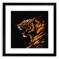 Black-framed wall art featuring a striking tiger design, showcasing vibrant colors and intricate details, perfect for animal lovers and home decor enthusiasts.