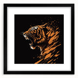 Black-framed wall art featuring a striking tiger design, showcasing vibrant colors and intricate details, perfect for animal lovers and home decor enthusiasts.