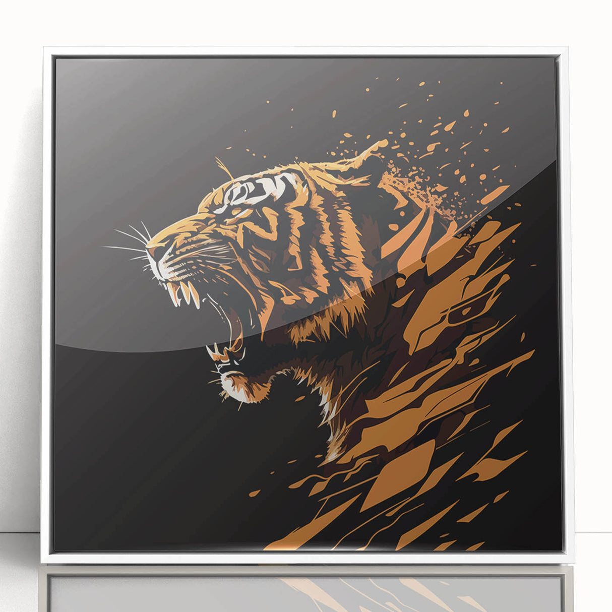 Framed acrylic wall art featuring a striking tiger design from the Animals A Wild Life collection, showcasing vibrant colors and intricate details. Ideal for animal lovers and modern decor enthusiasts, this piece adds a bold touch to any interior space.