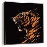 Framed wall art featuring a striking tiger design in vibrant colors, displayed in a sleek black frame, perfect for adding a touch of wildlife elegance to any room.
