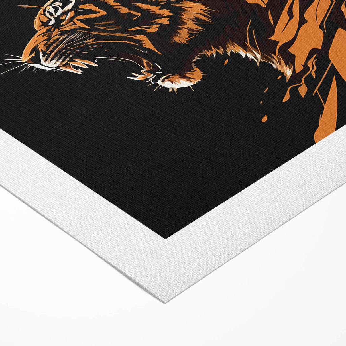 Vibrant rolled canvas artwork showcasing a striking tiger design, featuring bold colors and detailed textures, perfect for elevating any wildlife-themed decor.