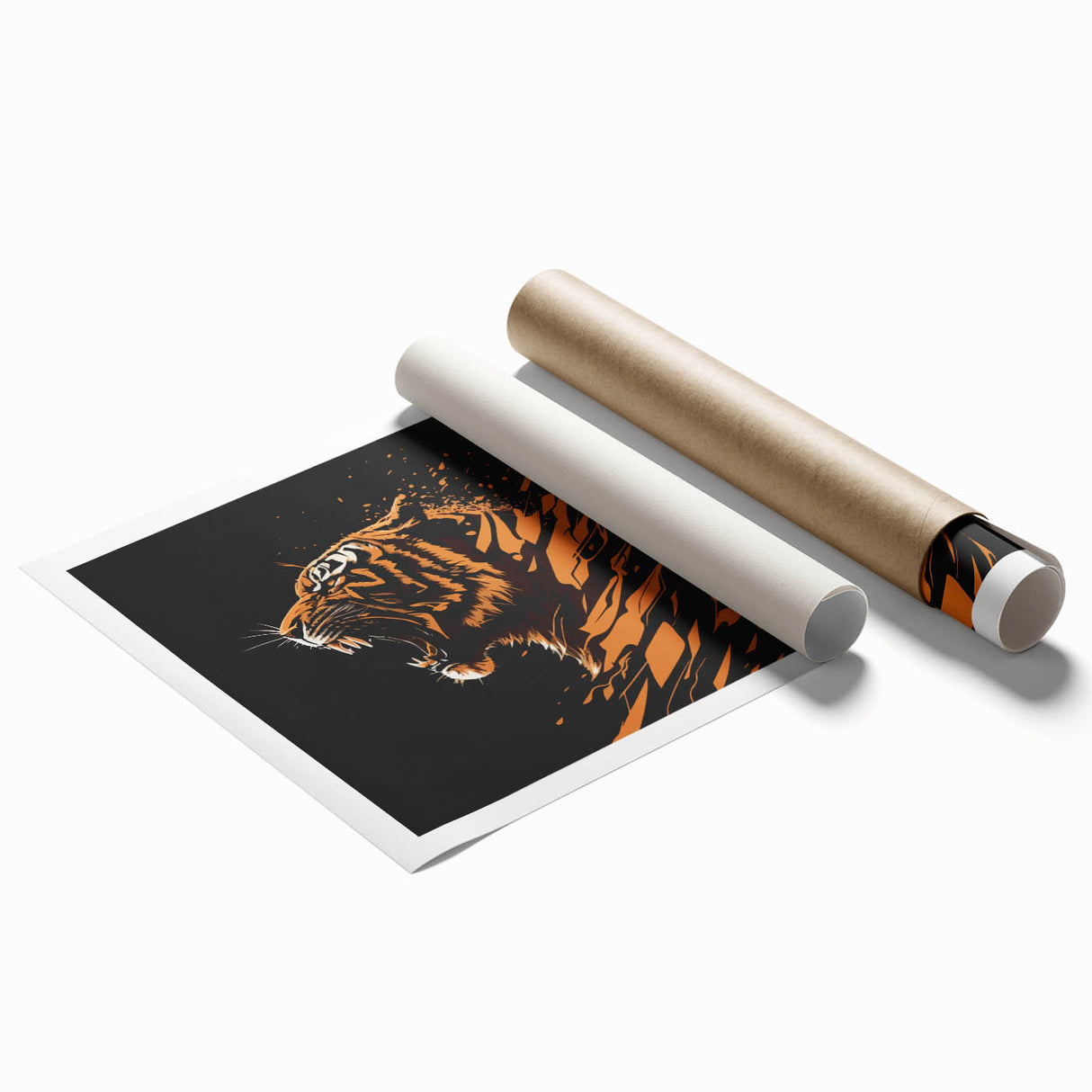 Vibrant wall art print featuring a majestic tiger design, showcasing intricate details and bold colors, perfect for enhancing any wildlife-themed decor.