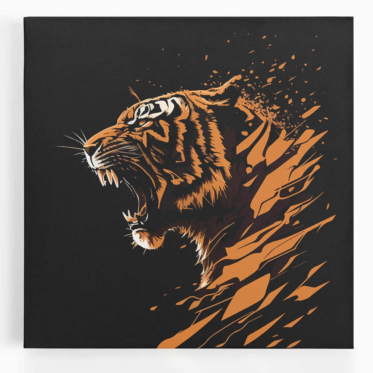 Vibrant stretched canvas wall art featuring a majestic tiger in a lush jungle setting, showcasing vivid colors and intricate details, perfect for wildlife enthusiasts.