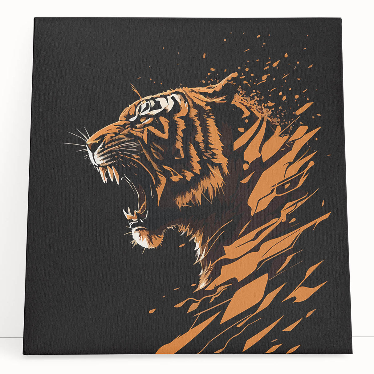 Stretched canvas artwork featuring a vibrant tiger design in a wild-life theme, showcasing stunning colors and intricate details, ideal for animal lovers' decor.
